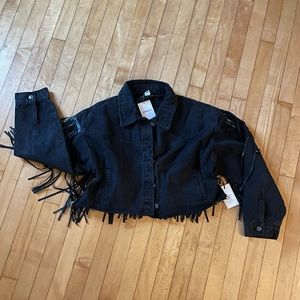 Black Fringe Denim Jacket